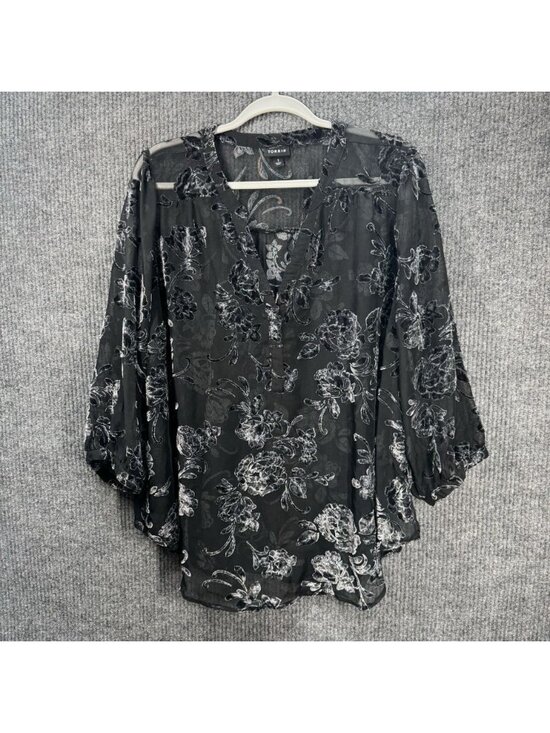 torrid Tops - Torrid Burnout Velvet Sheer Top Womens 1 Black Floral Harper 3/4 Sleeve V-Neck